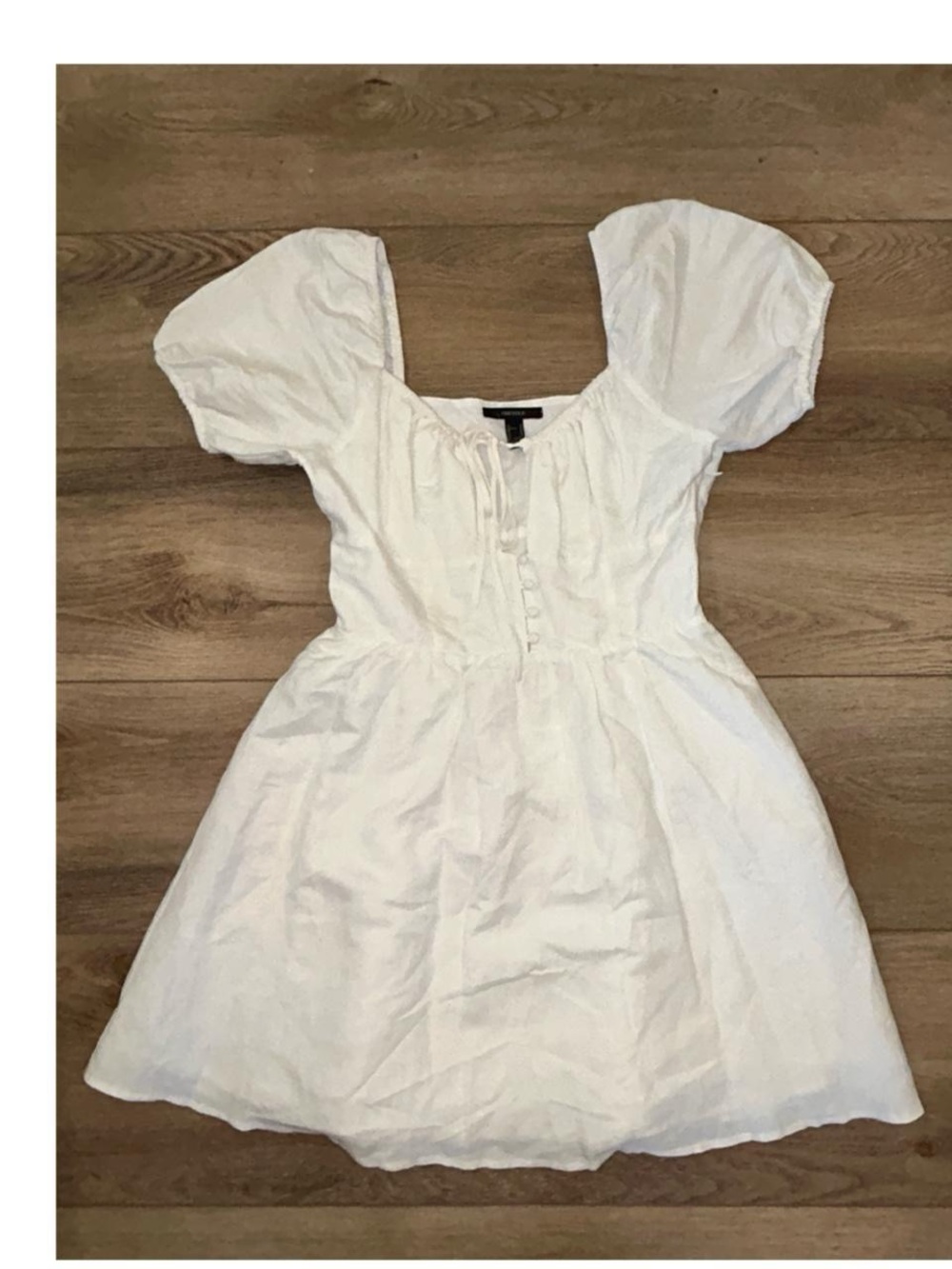 Forever 21 linen blend Puff-Sleeve Mini Dress side zip